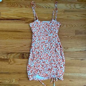 garage mini dress, white w/ orange flowers, size XS